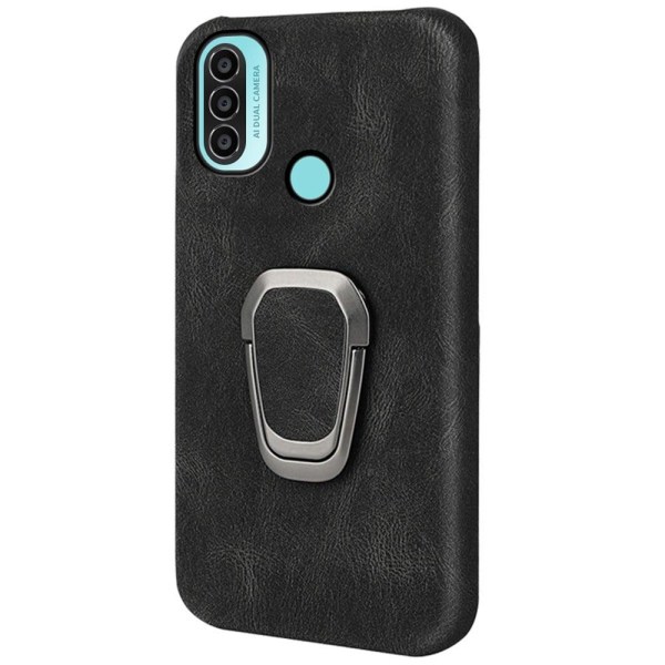 Stötsäkert läderfodral med oval kickstand för Motorola Moto E30 / E20 / E40 - Svart Svart