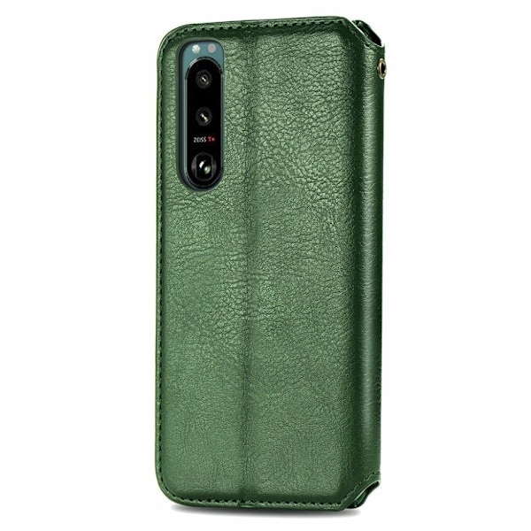 Läder Sony Xperia 5 III fodral med romb-design - Grön Grön