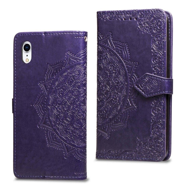 iPhone Xr Mandala printti kuvioitu synteetti nahkainen lompakko suojakotelo - Violetti Purple