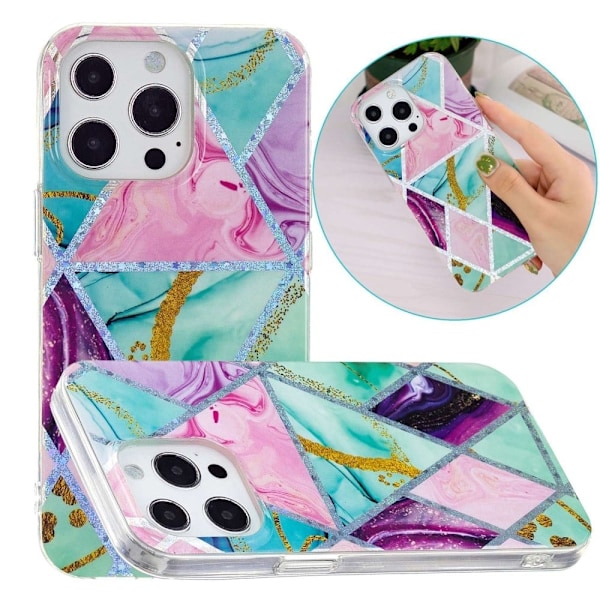 Marble iPhone 14 Pro Max Suojakotelo - Triangle / Rhombus Multicolor