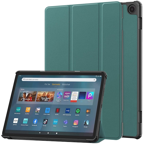 Tri-fold skinnstativveske for Amazon Fire Max 11 - Svartgrønn Green