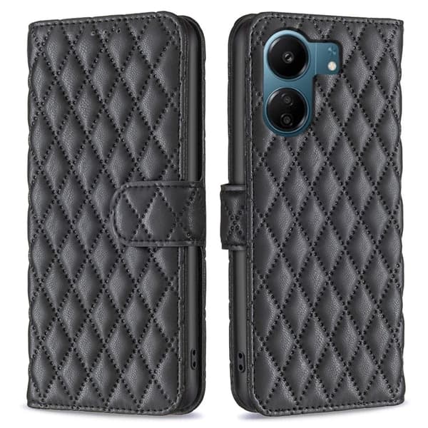Rhombus mat Xiaomi Redmi 13C / Xiaomi Poco C65 flip etui - Sort Black