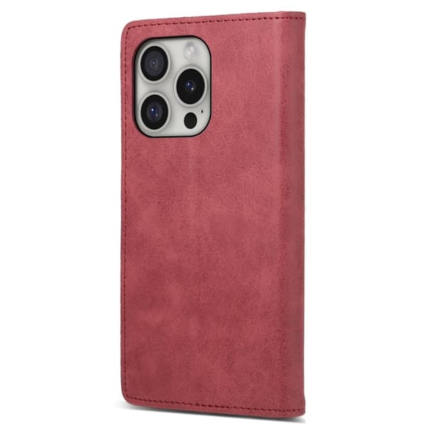 DF-05 iPhone 16 Pro plånboksfodral RFID-blockerande mobilskal i veganläder - Röd Röd