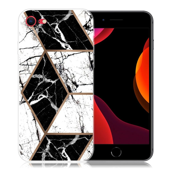 Marble design iPhone SE 2020 & iPhone 7 cover - Sort Og Hvid Diamant Multicolor