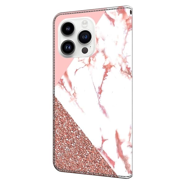 iPhone 16 Pro Plånboksfodral Mönster Tryck Stativ Läder Flip Telefonskal - Triangulär Marmor Rosa
