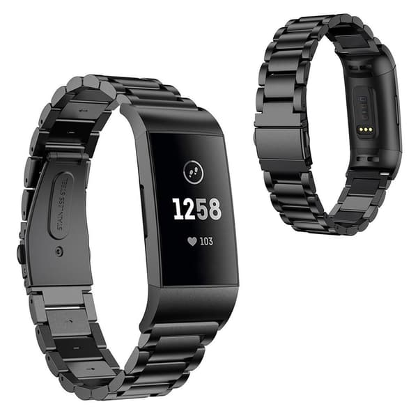 Armbånd i rustfritt stål til Fitbit Charge 4 / 3 - Svart Black