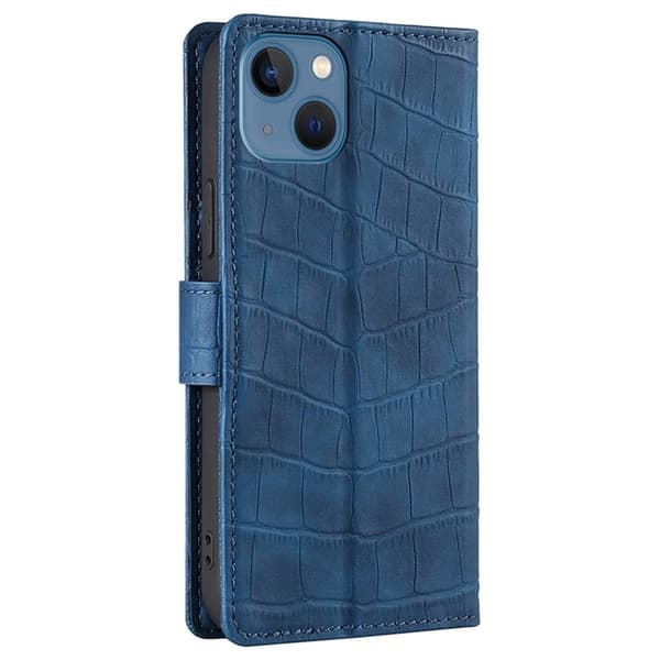 Krokotiilin Nahkainen Läppäkotelo For iPhone 14 Plus - Sininen Blue