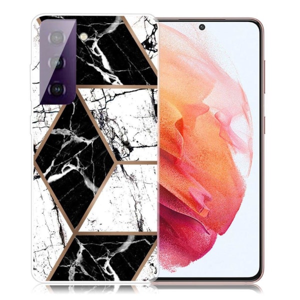 Marble Samsung Galaxy S21 Etui - Black og Hvit Diamant Multicolor