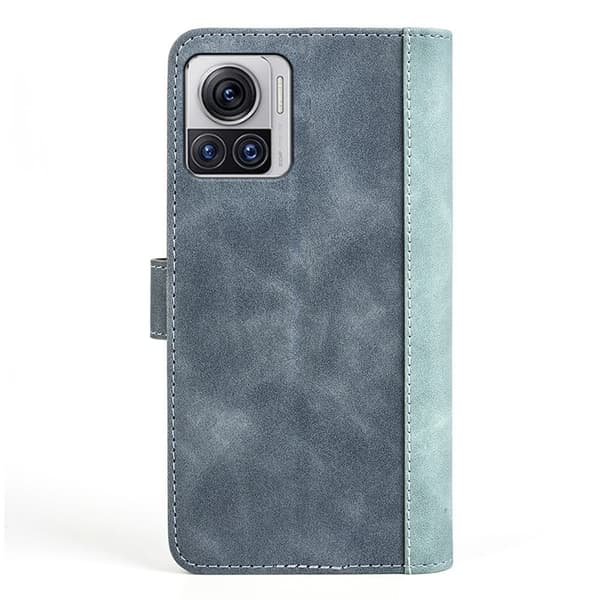 To Farvet Læder Flip Case til Motorola Edge 30 Ultra / X30 Pro - Blå Blue