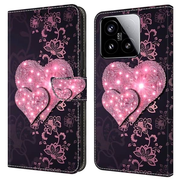 Xiaomi 15 Case 3D Pattern Vegansk Læder Wallet Phone Cover with Stand - Blonder Hjerter Pink