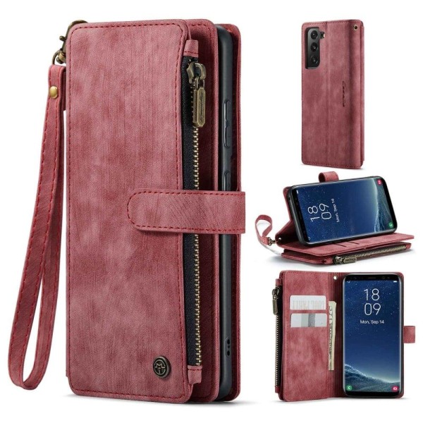 Rymligt Samsung Galaxy S22 fodral med plånbok - Röd Röd