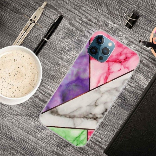 Marmormotiv iPhone 14 Pro Max skal - Lila / Rosa / Vit / Grön multifärg