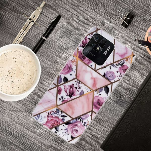 Marble Xiaomi Redmi 10C Etui - Elegant Roses Tile Pink