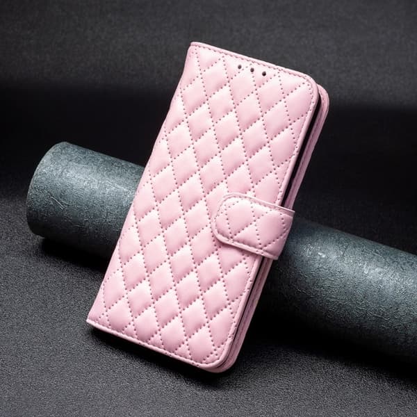 Rombemønster, matt flip-deksel for iPhone 16 Pro - Rosa Pink