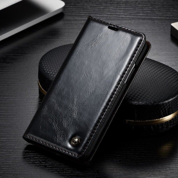 CASEME 003 Series Oil Wax Leather Magnetic Wallet stander etui i Black