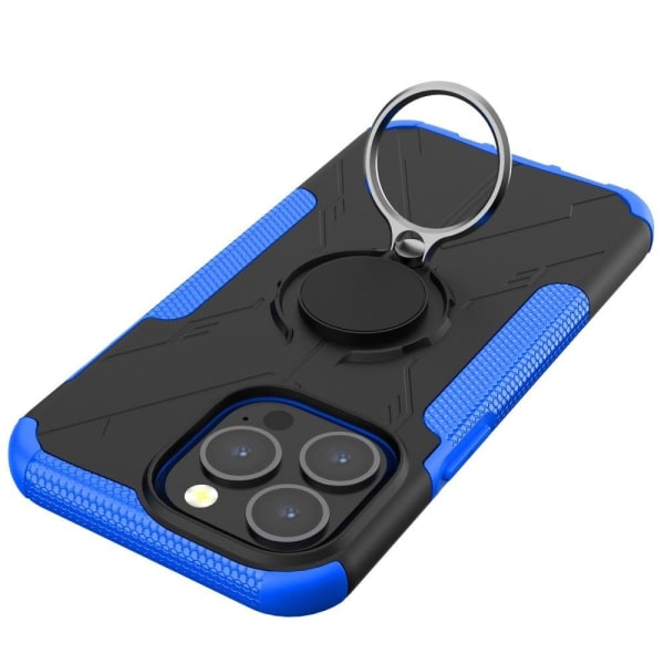 iPhone 13 Pro Max 6,7 tommer Ring Kickstand Design Bumpresistent og fleksibel 2-i-1 telefon Drop-proof Cover Protective Back Case - Blå Blue