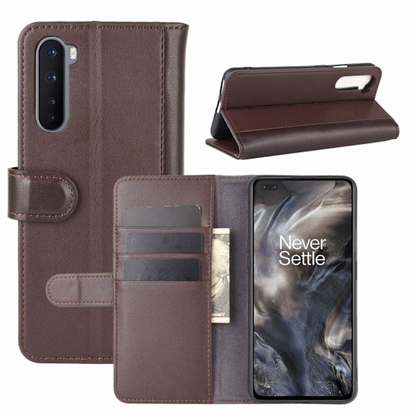 Stilfuldt Læder Etui med Pung til OnePlus Nord - Brun Brown