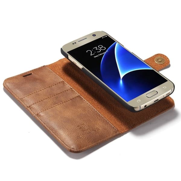 DG.MING til Samsung Galaxy S7 mobiletui i splidtet lædermateriale med pung og stativ - Brun Brown