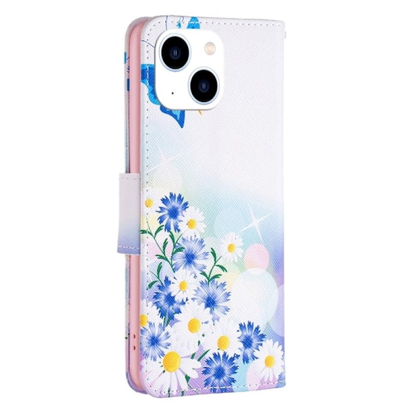 Wonderland iPhone 14 flip etui - Sommerfugl Og Blomster Pink