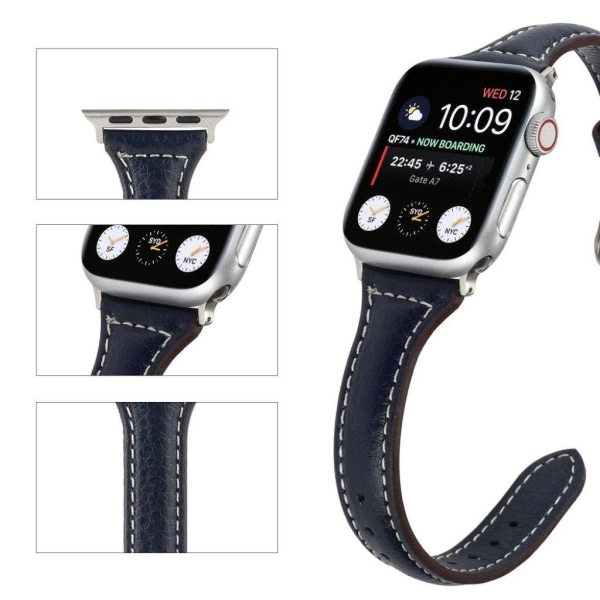 Apple Watch 40 mm klockarmband i läder med litchi-textur - Blå Blå