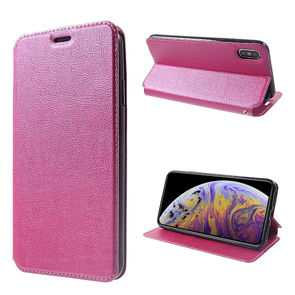 iPhone Xs Max mobilfodral syntetläder silikon stående kortficka – Rosenröd Rosa