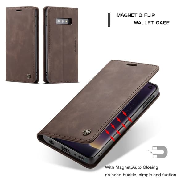CASEME Samsung Galaxy S10e auto-absorberet læder flip etui - Kaffe Brown