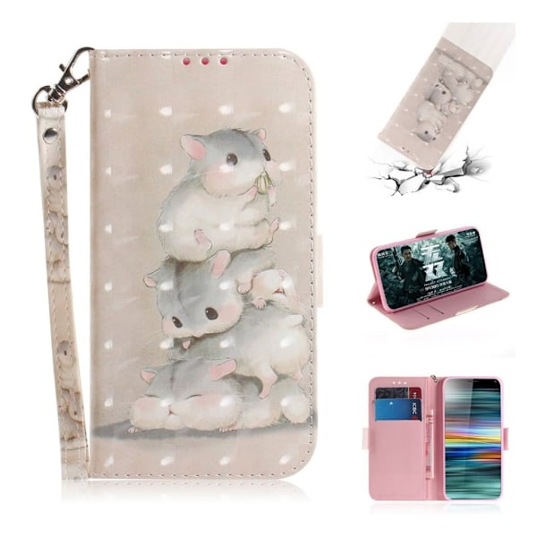 Sony Xperia 10 kuviollinen  nahkainen suojakotelo - Hamsterit Multicolor
