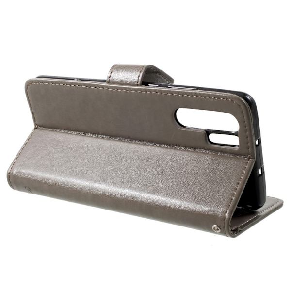 Huawei P30 Pro trykt sommerfugl blomster læder flip etui - Grå Silver grey