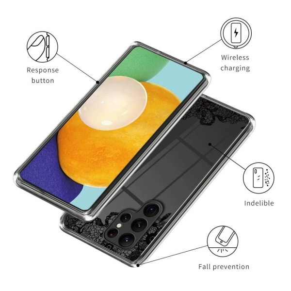 Deco Samsung Galaxy S23 Ultra Etui - Lace Blomst Black