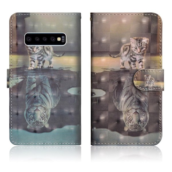 Samsung Galaxy S10 Plus lysspot decorations læder flip etui - Kat Multicolor