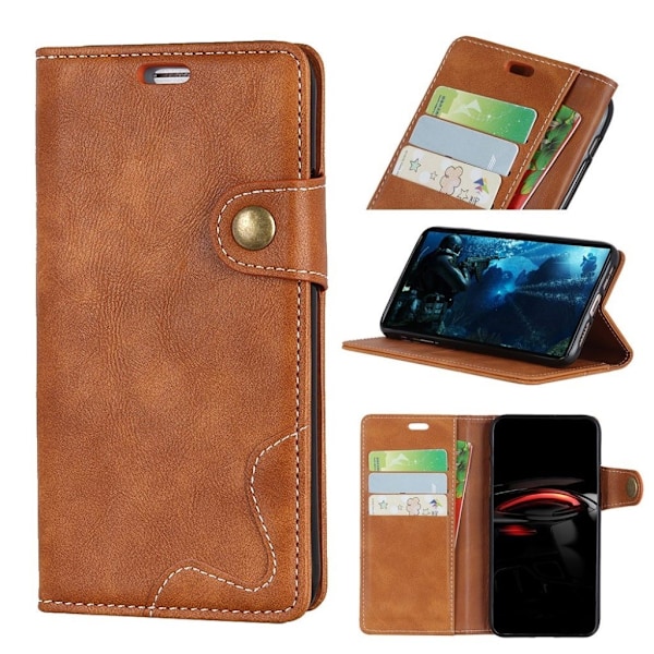 iPhone Xs Max S-formet tekstureret læder flip cover - Brun Brown