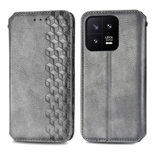 Nahkakotelo With A Stylish Rhombus Imprint For Xiaomi 13 - Harmaa Silver grey