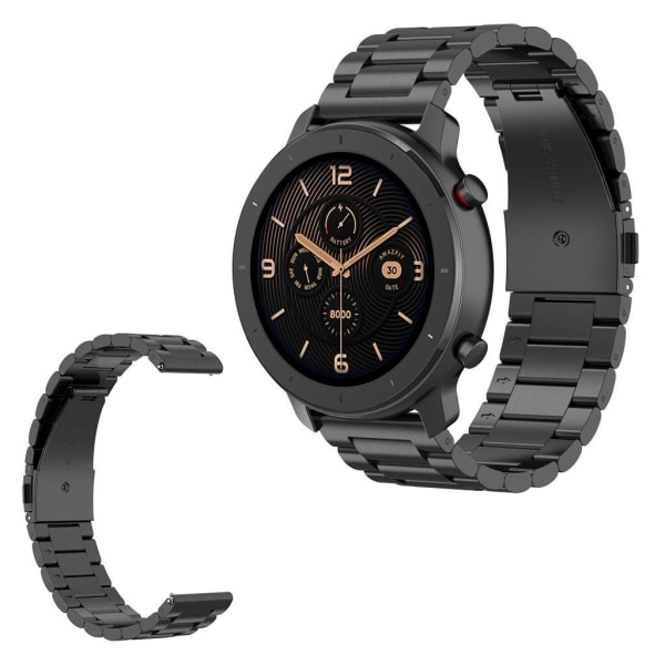 Huawei Watch GT / Watch 2 Pro / Samsung Gear S3 / Amazfit GTR 47mm ruostumattomasta teräksestä valmistettu ranneke - Musta Black