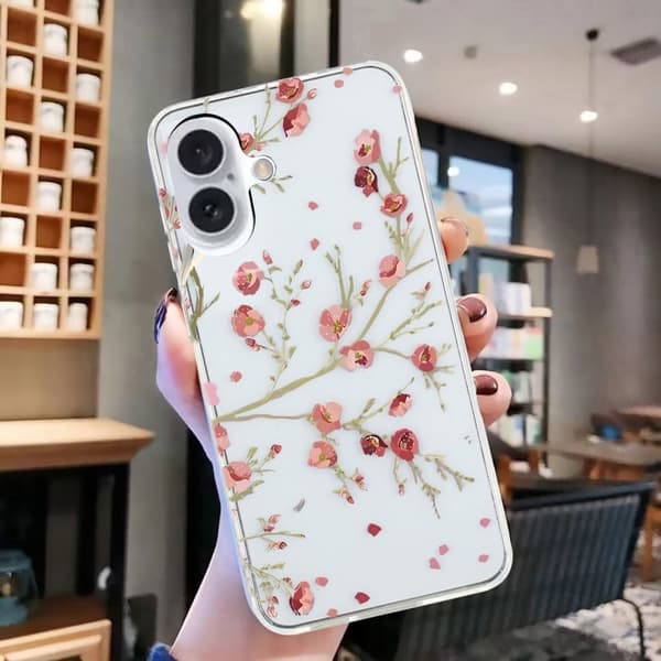 iPhone 16 Plus-etui Blødt, fleksibelt telefonbagcover med mønsterprint - Blomst Pink