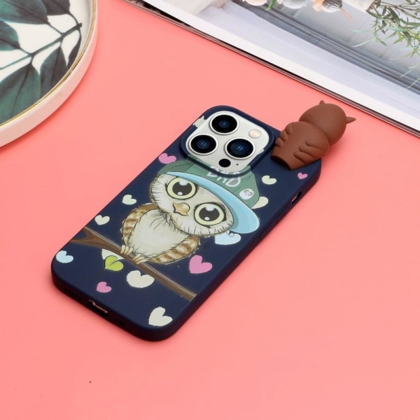 Cute 3d iPhone 14 Pro Suojakotelo - Sapphire Pöllö Blue