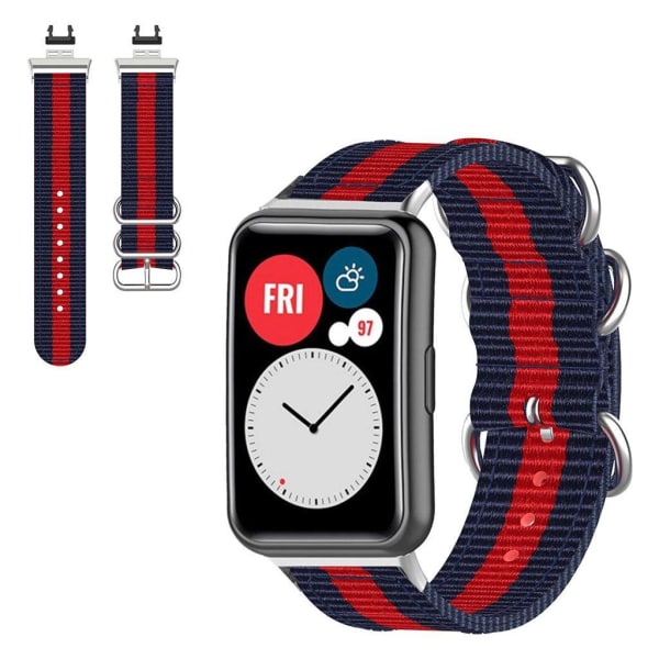 Huawei Watch Fit nylon pattern watch band - Blue / Red multifärg