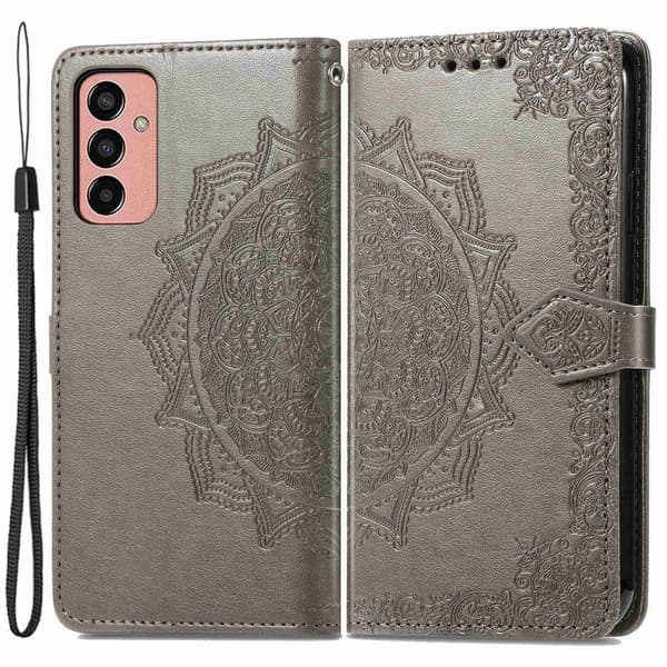 Mandala läder Samsung Galaxy M13 4G fodral - Silver/Grå Silvergrå