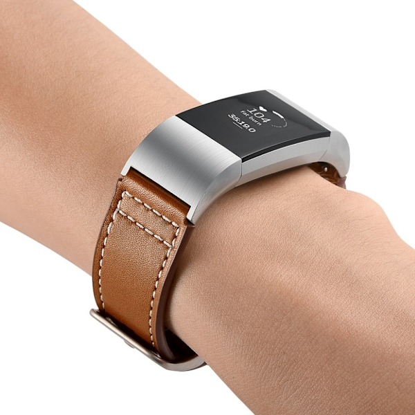 Fitbit Charge 2 klockarmband i äkta läder - Brun Brun