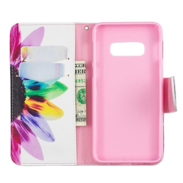 Samsung Galaxy S10e trykt mønster læder flip etui - Blomsterblade Multicolor