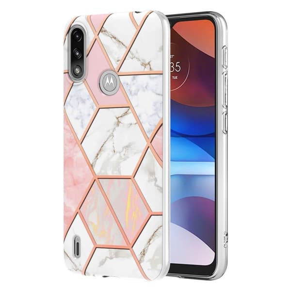 Marble Motorola Moto E7i Power / E7 Power Etui - Lyserød / Hvid Pink
