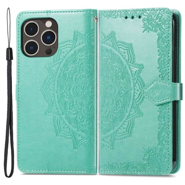 Mandala iPhone 14 Pro Flippetui - Grønn Green