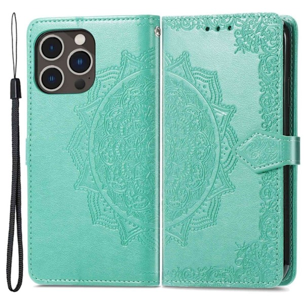Mandala iPhone 14 Pro Läppäkotelo - Vihreä Green