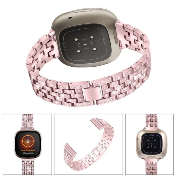Fitbit Sense / Versa 3 urrem med rhinestone - Rosa Pink