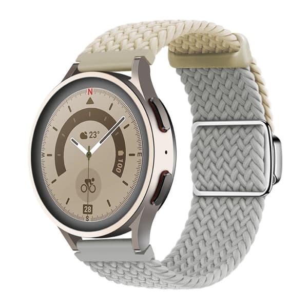 Universal 22mm Woven Watch Strap Silver Magnetic Buckle Replacement Wrist Band - Starlight+Light Grey Silver grey