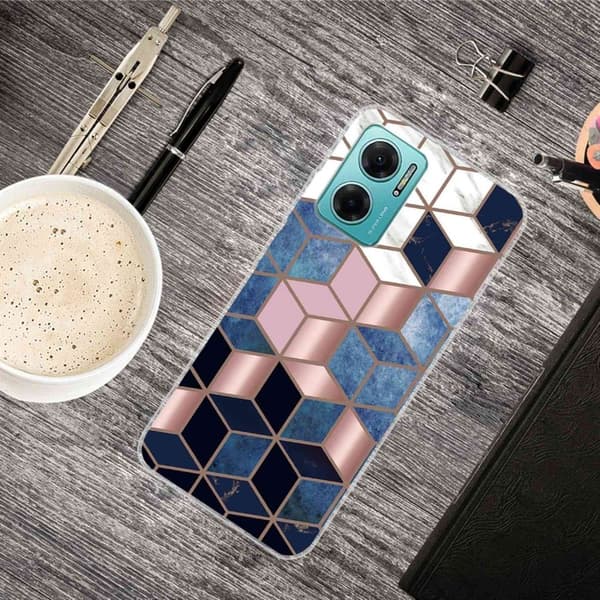 Marble design Xiaomi Redmi Note 11E cover - Blå/Guld Terning Multicolor