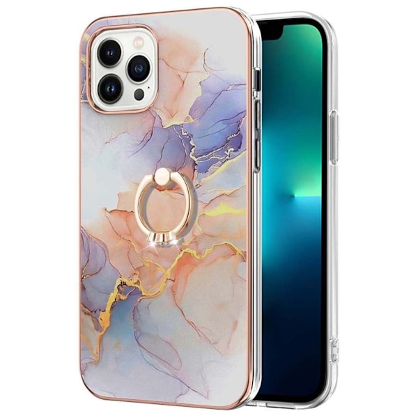 Marble Patterned Suojakuori With Ring Holder For iPhone 14 Pro - Milky Way Marble White Multicolor