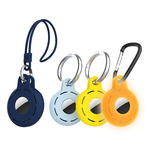 4 st AirTags-skyddshölje med rem och karbinhake - Midnattsblå / Jeansblå / Gul / Luminös Orange multifärg