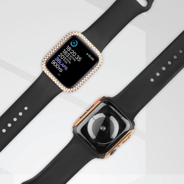 Apple Watch SE 2022 (44mm) rhinestone decor cover med hærdet gla Gold