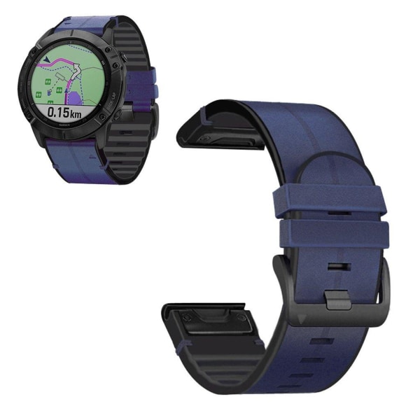 26mm leather + silicone watch band for Garmin watch - Midnight B Blå