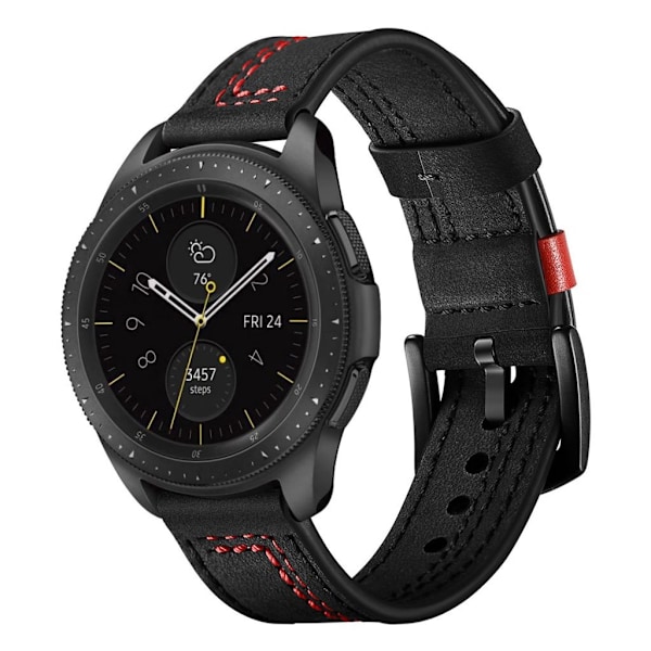 Huawei Watch GT / Samsung Galaxy Watch 46mm klockarmband i äkta läder med stygnstruktur - Svart Svart